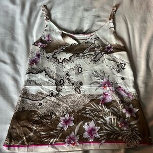 White House Black Market Reversible Floral Brown and White Women's Top